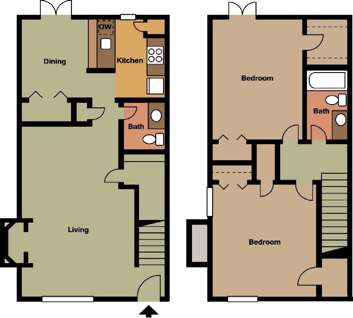 Floor plan for 2 beds, 2 baths, 1210 sqft